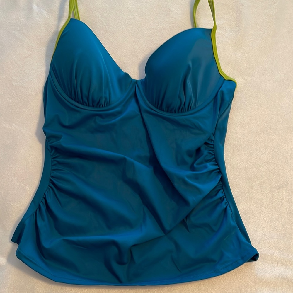 NWT Newport News Dark Turquoise/Lime Green Tankini Top Women’s Size 12